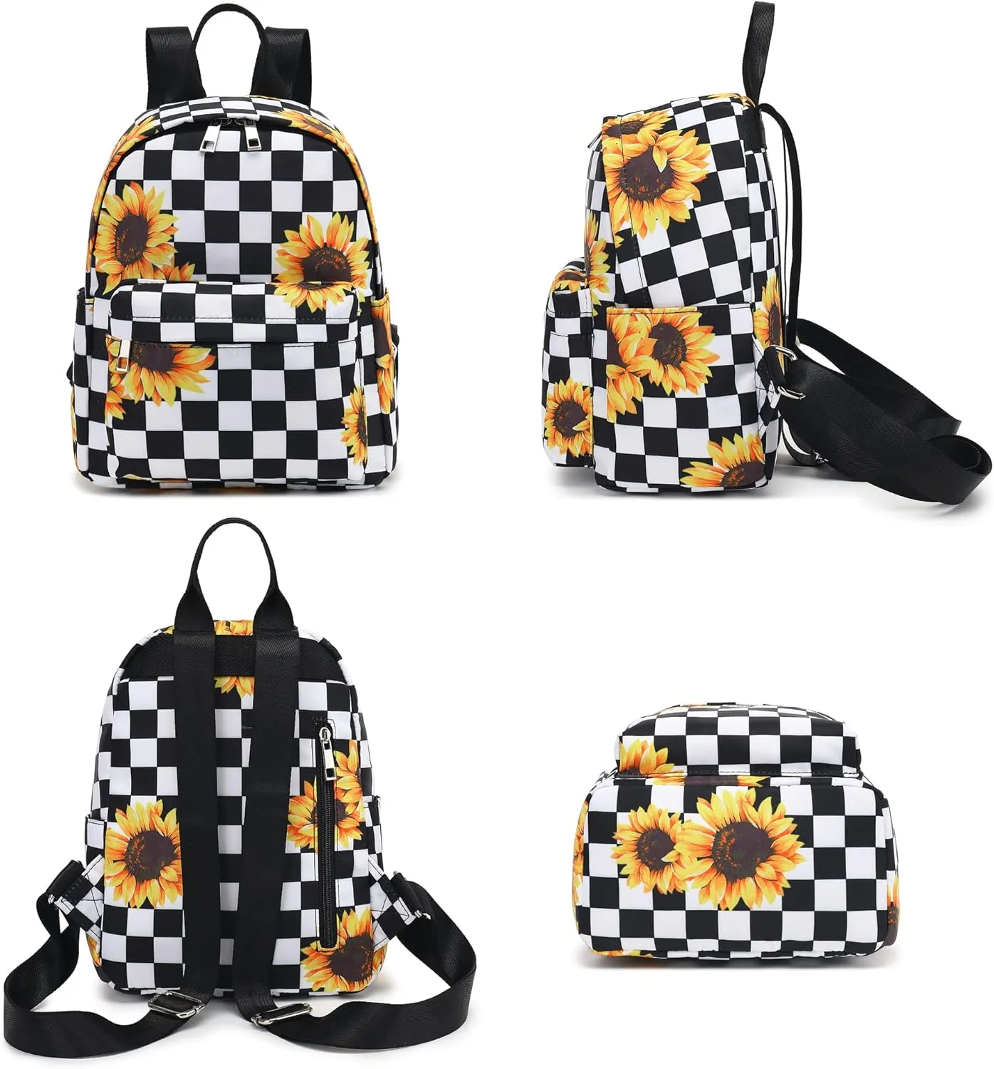 Mini Backpack for Women Girls, Small Backpack Purse for Teens Kids School Travel (Checkered Sunflower)