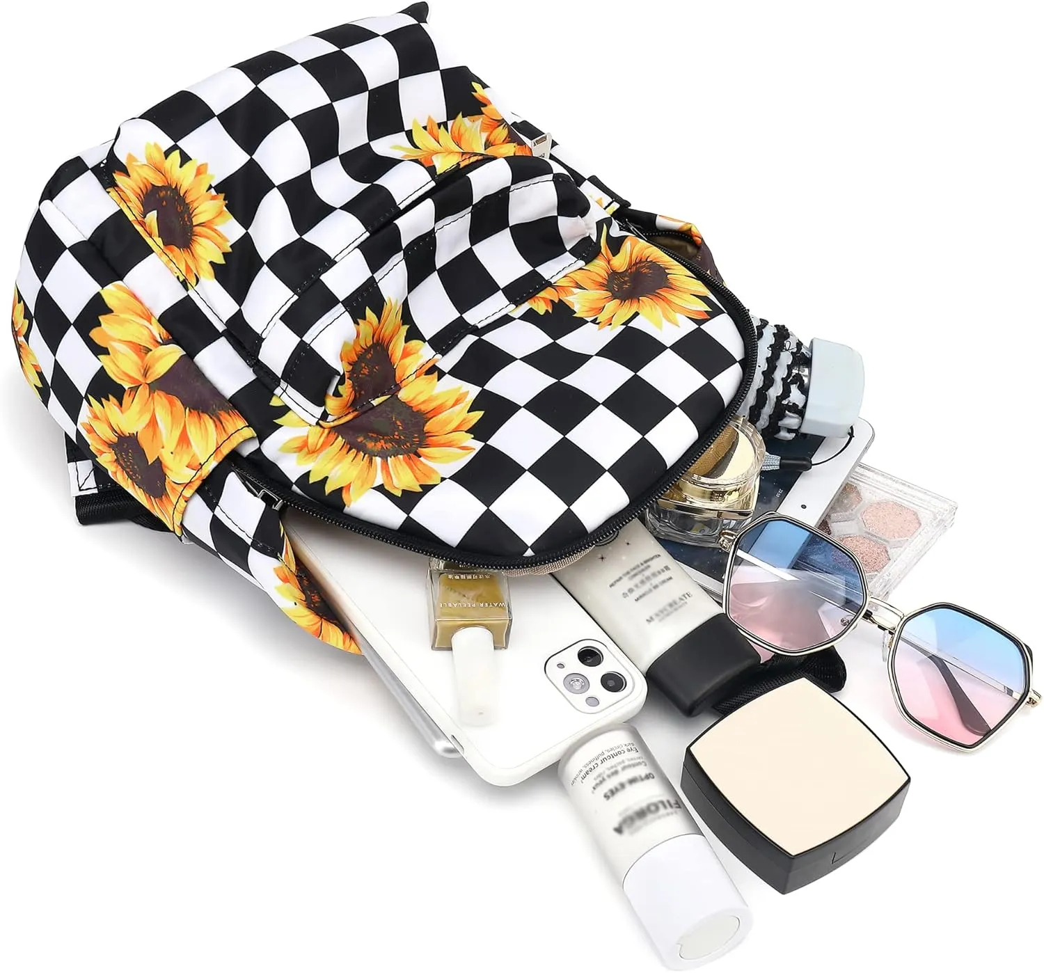 Mini Backpack for Women Girls, Small Backpack Purse for Teens Kids School Travel (Checkered Sunflower)