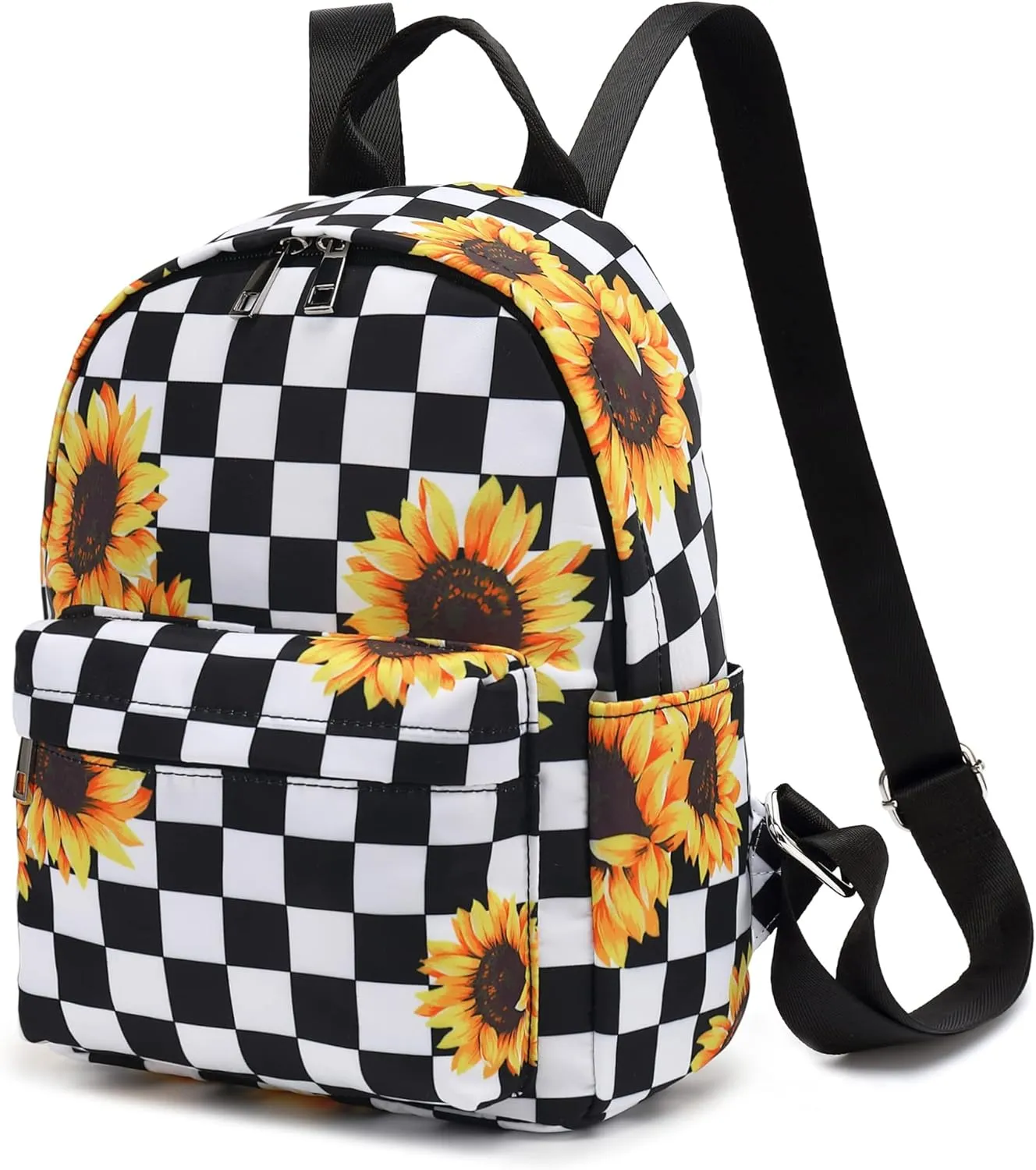 Mini Backpack for Women Girls, Small Backpack Purse for Teens Kids School Travel (Checkered Sunflower)