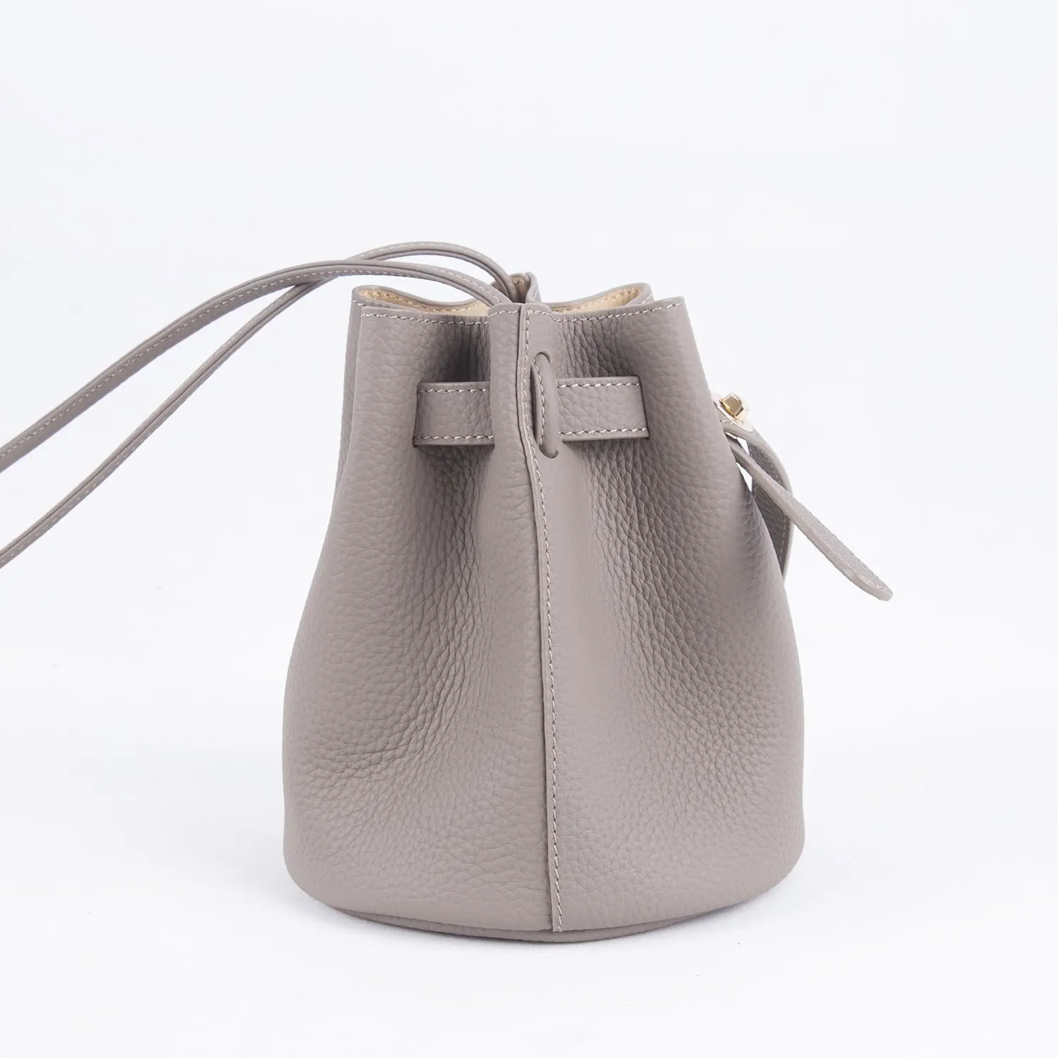 Mini Bucket Bag for Women, Full-Grain Cow Leather Crossbody Handbags Drawstring Fashion Designed Shoulder Purse