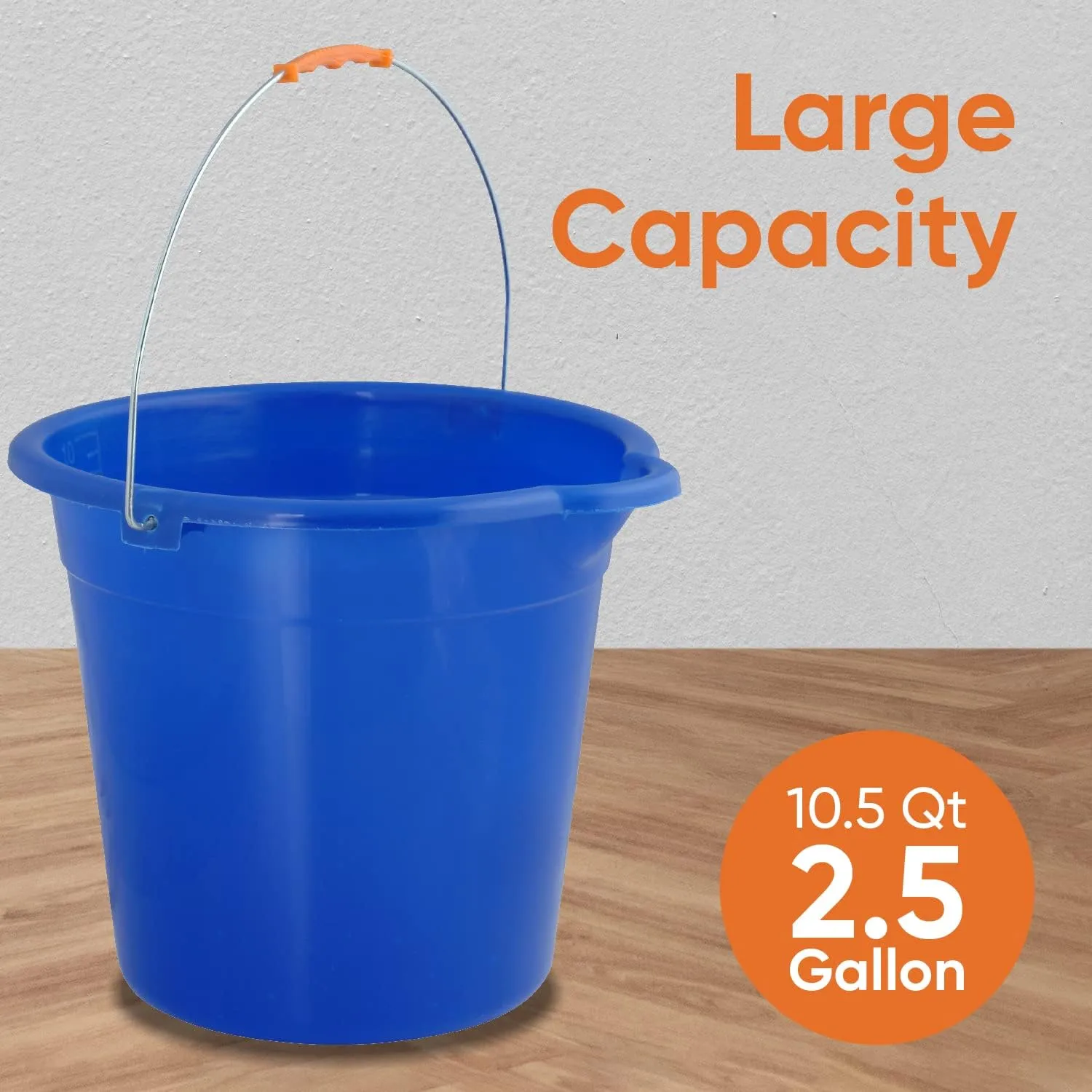 Mop Bucket 2.5 Gallon Bucket for Cleaning-Car Wash Bucket with Handle-Blue Large Heavy Duty Plastic Pail for Fishing, Mopping, Cleaning -10 Liter Camping Buckets (6)