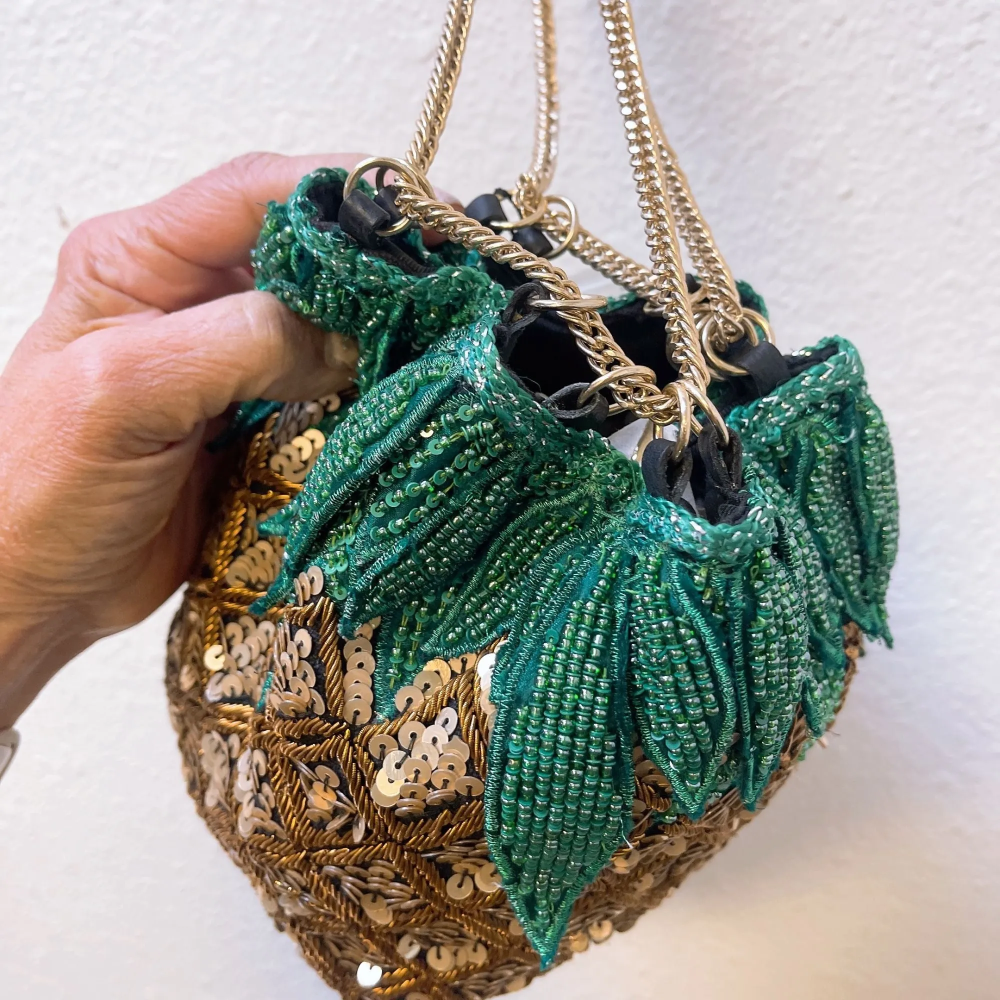 NWT Handmade Zara Pineapple-Themed Sequin Drawstring Shoulder Bag M