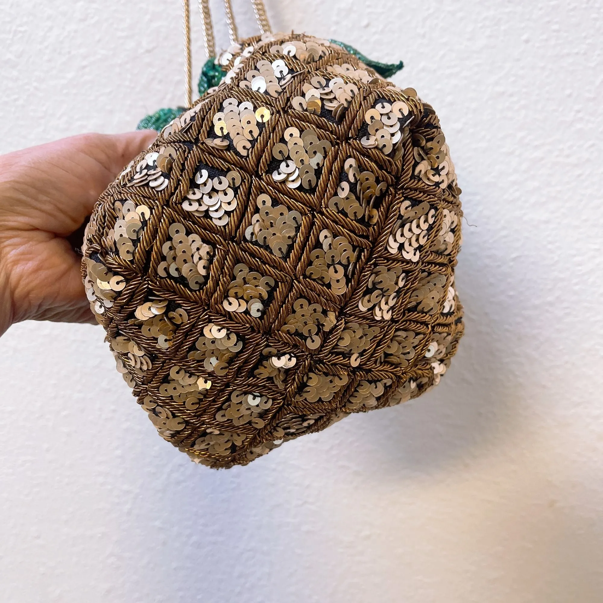 NWT Handmade Zara Pineapple-Themed Sequin Drawstring Shoulder Bag M