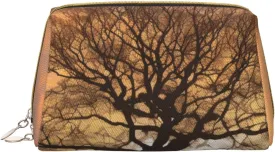 Oak Tree in Winter at Sunset printed Leather Portable Cosmetic Bag Toiletry Bag Clutch Bag