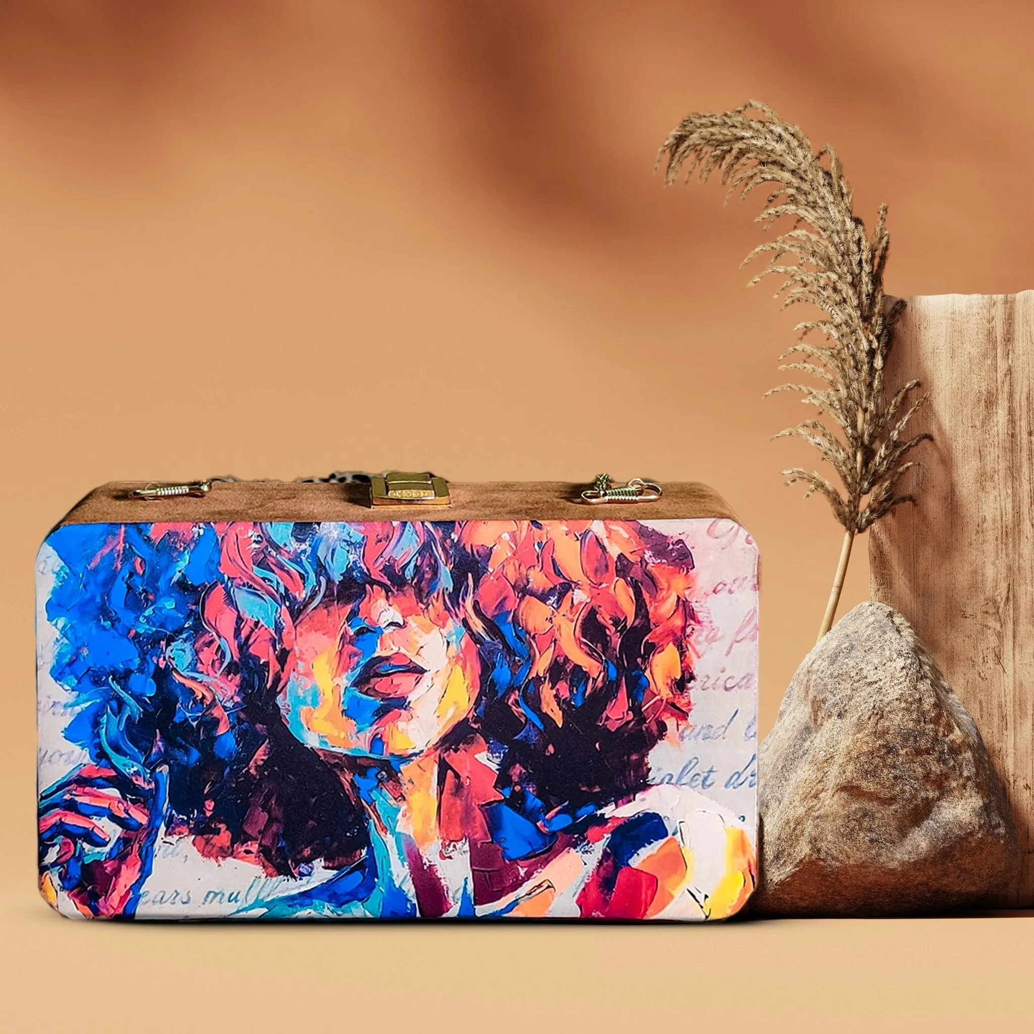 Oil Painted Suede Evening Clutch