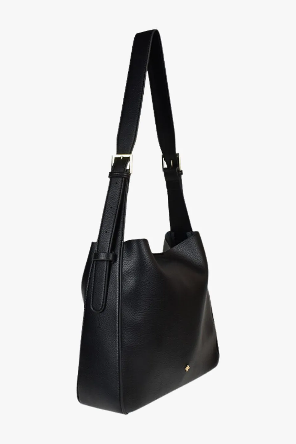 Otto Black Grain Vegan Leather Slouch Bucket Bag