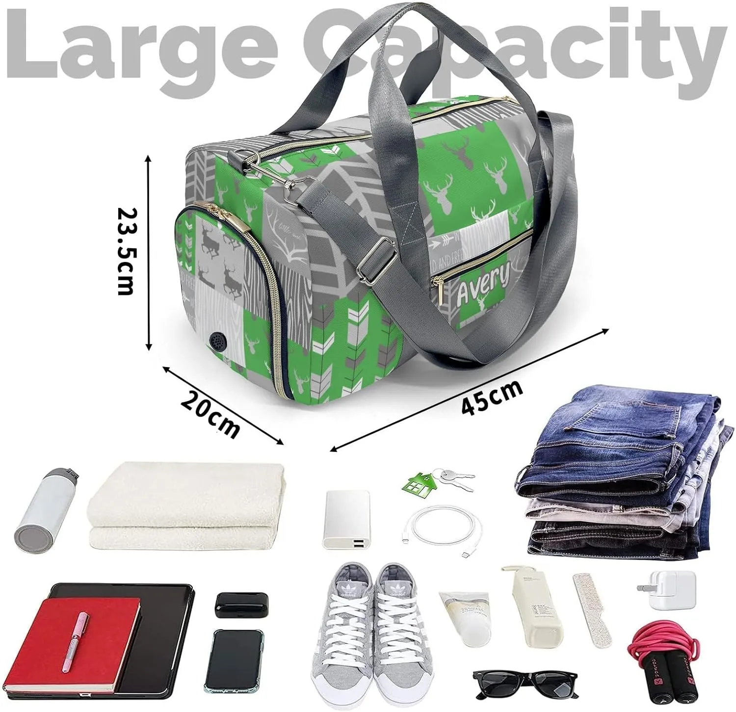 Personalized Woodland Animal Deer Customized Multi-functional Handbag Travel Bag, Unisex Portable Travel Bag, Sports and Fitness Duffel Bag, Short Trip Storage Bag