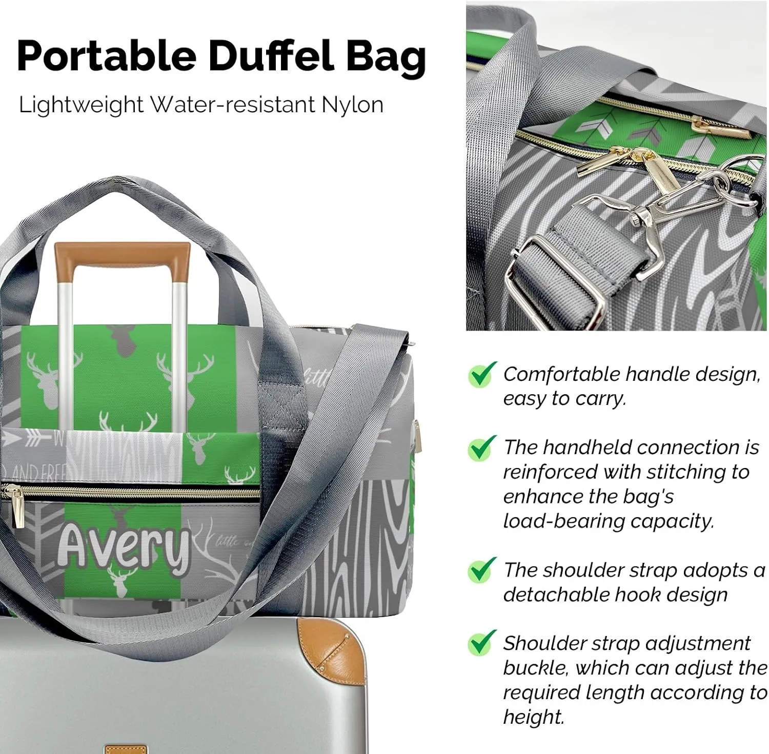 Personalized Woodland Animal Deer Customized Multi-functional Handbag Travel Bag, Unisex Portable Travel Bag, Sports and Fitness Duffel Bag, Short Trip Storage Bag