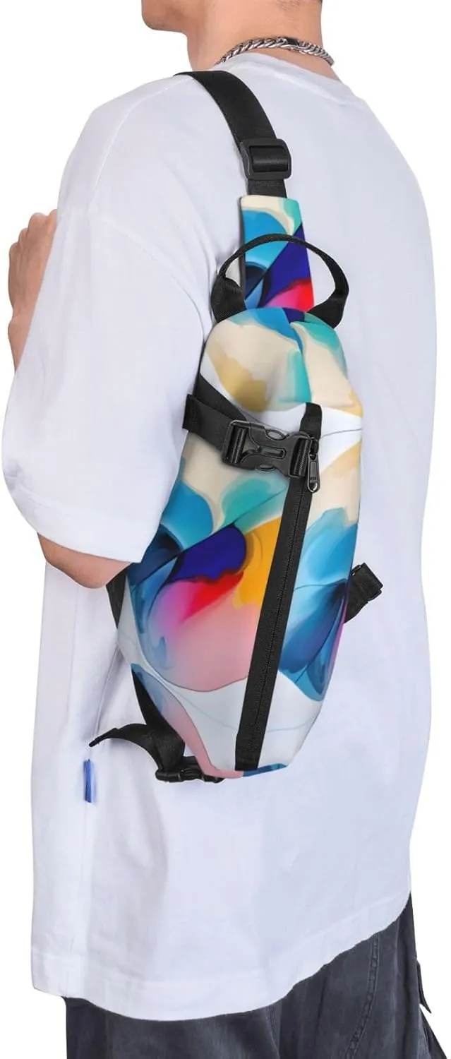Polyester Fiber Waterproof Waist Bag -Backpack 4 Pocket Compartments Ideal for Outdoor Activities Round watercolor painting