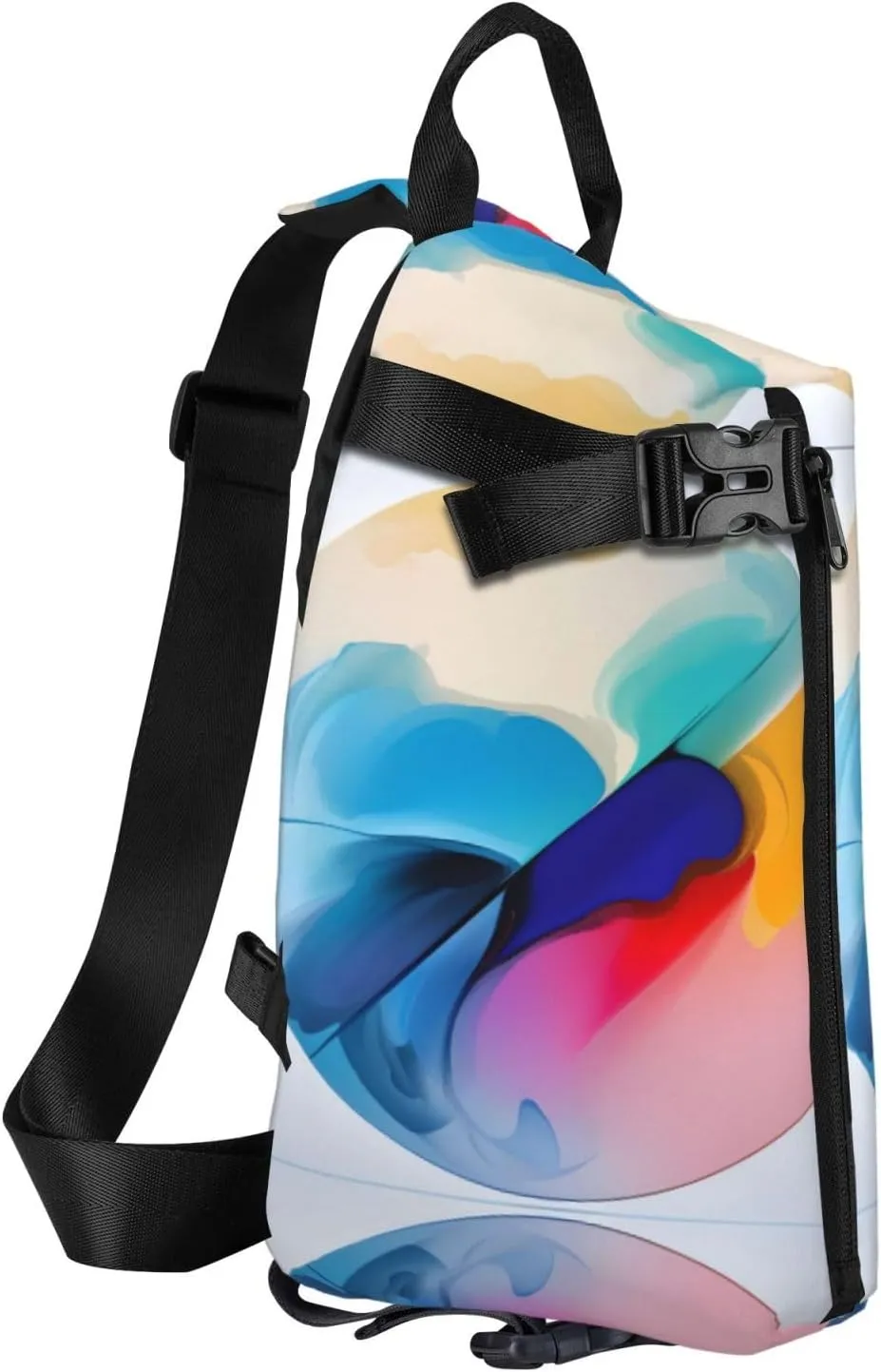 Polyester Fiber Waterproof Waist Bag -Backpack 4 Pocket Compartments Ideal for Outdoor Activities Round watercolor painting