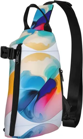 Polyester Fiber Waterproof Waist Bag -Backpack 4 Pocket Compartments Ideal for Outdoor Activities Round watercolor painting