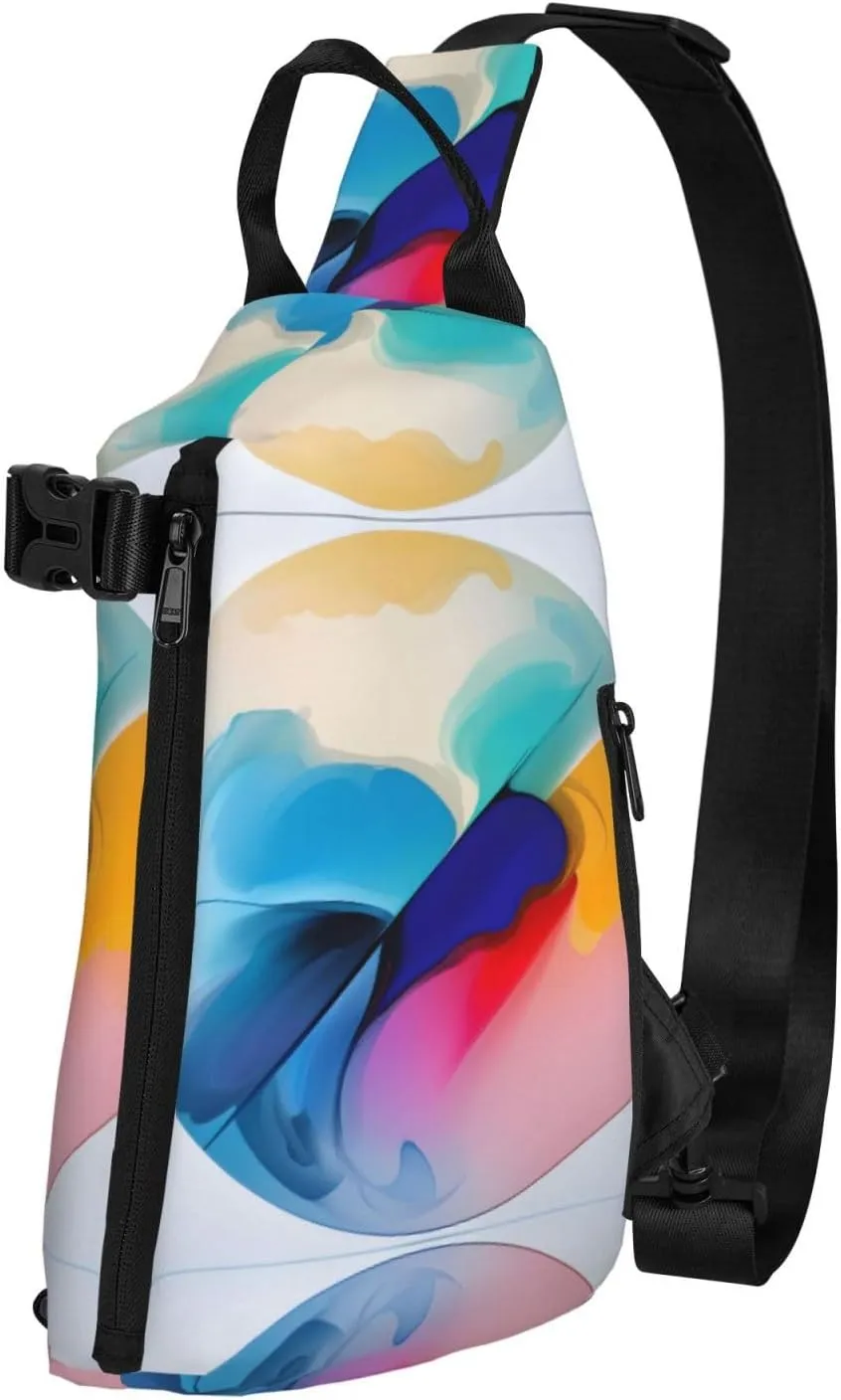 Polyester Fiber Waterproof Waist Bag -Backpack 4 Pocket Compartments Ideal for Outdoor Activities Round watercolor painting