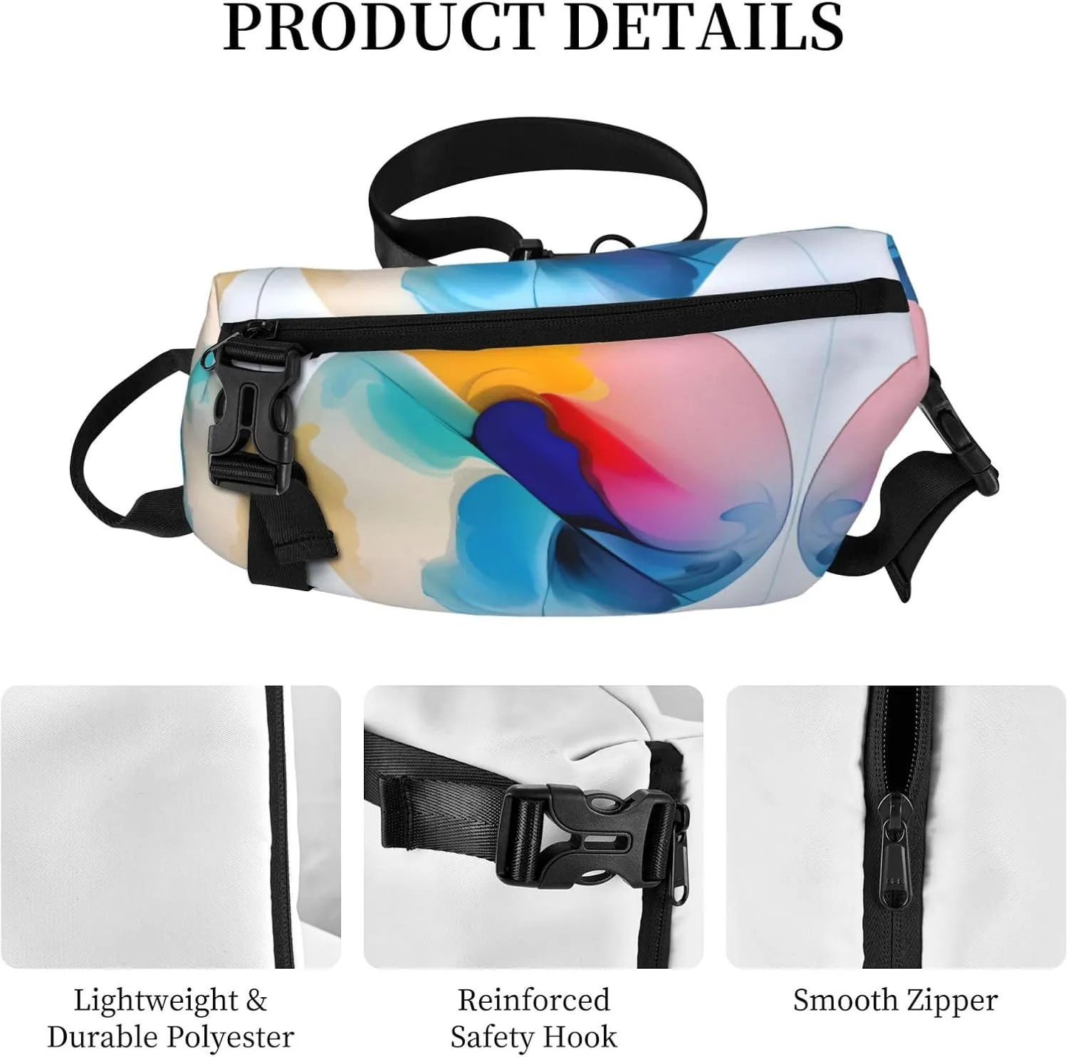 Polyester Fiber Waterproof Waist Bag -Backpack 4 Pocket Compartments Ideal for Outdoor Activities Round watercolor painting