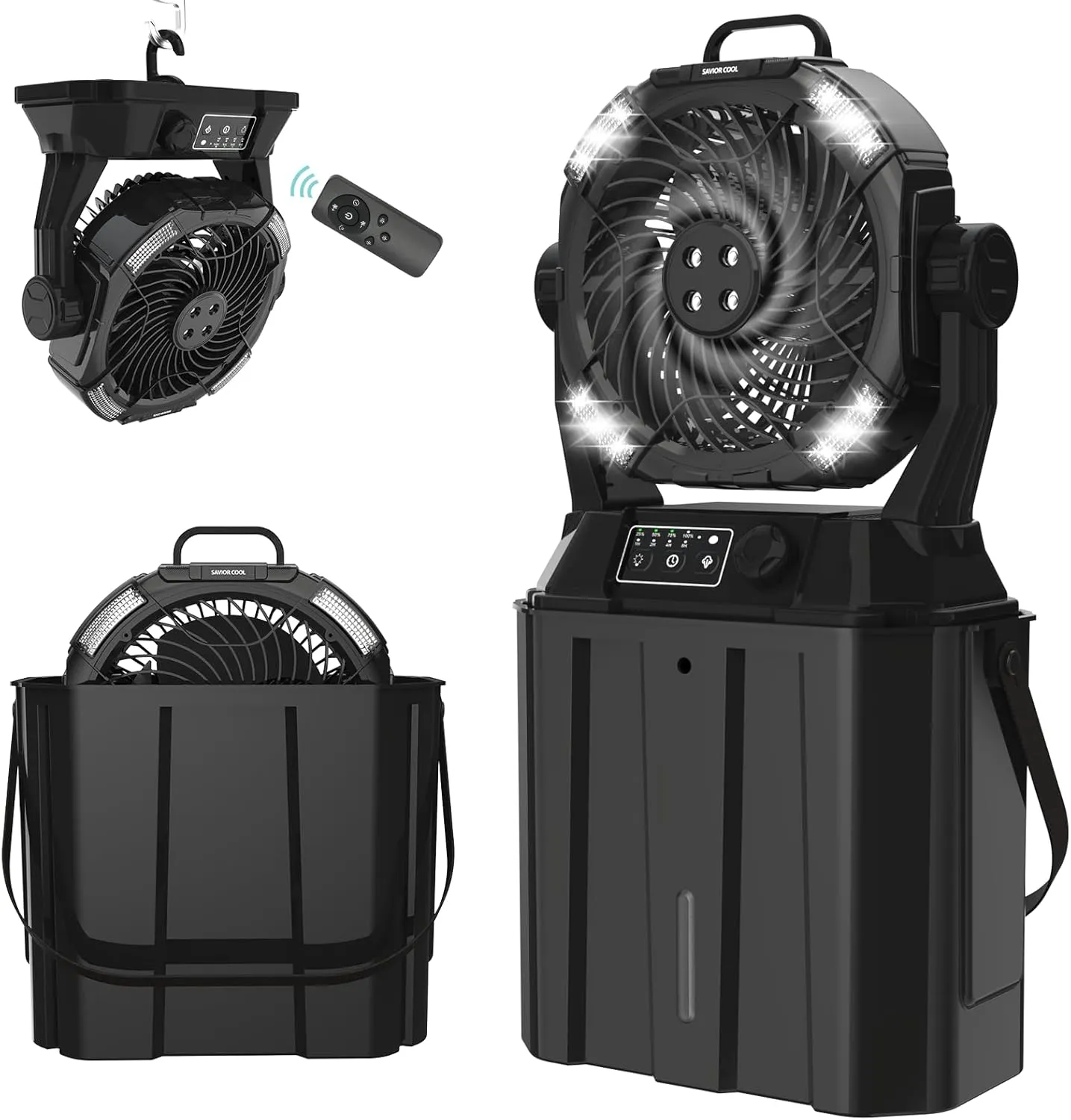 Portable Misting Fans - 6L Water Tank, 20000mAh Rechargeable Outside Water Fans with Remote Control, LED Light Adjustable Spray Mister Fan with Hook/Bucket, Misters for Outdoor Patio/Camping