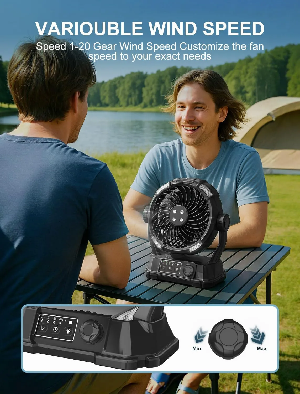 Portable Misting Fans - 6L Water Tank, 20000mAh Rechargeable Outside Water Fans with Remote Control, LED Light Adjustable Spray Mister Fan with Hook/Bucket, Misters for Outdoor Patio/Camping
