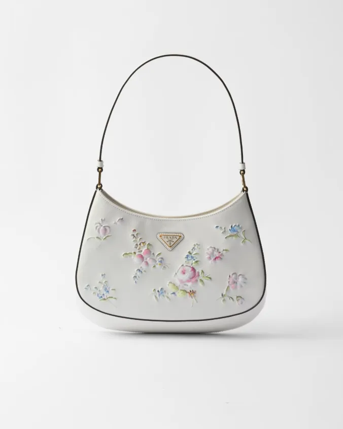 Prada cleo printed brushed leather shoulder bag