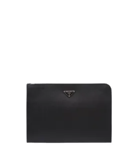Prada Saffiano Leather Document Holder Triangle Logo Black