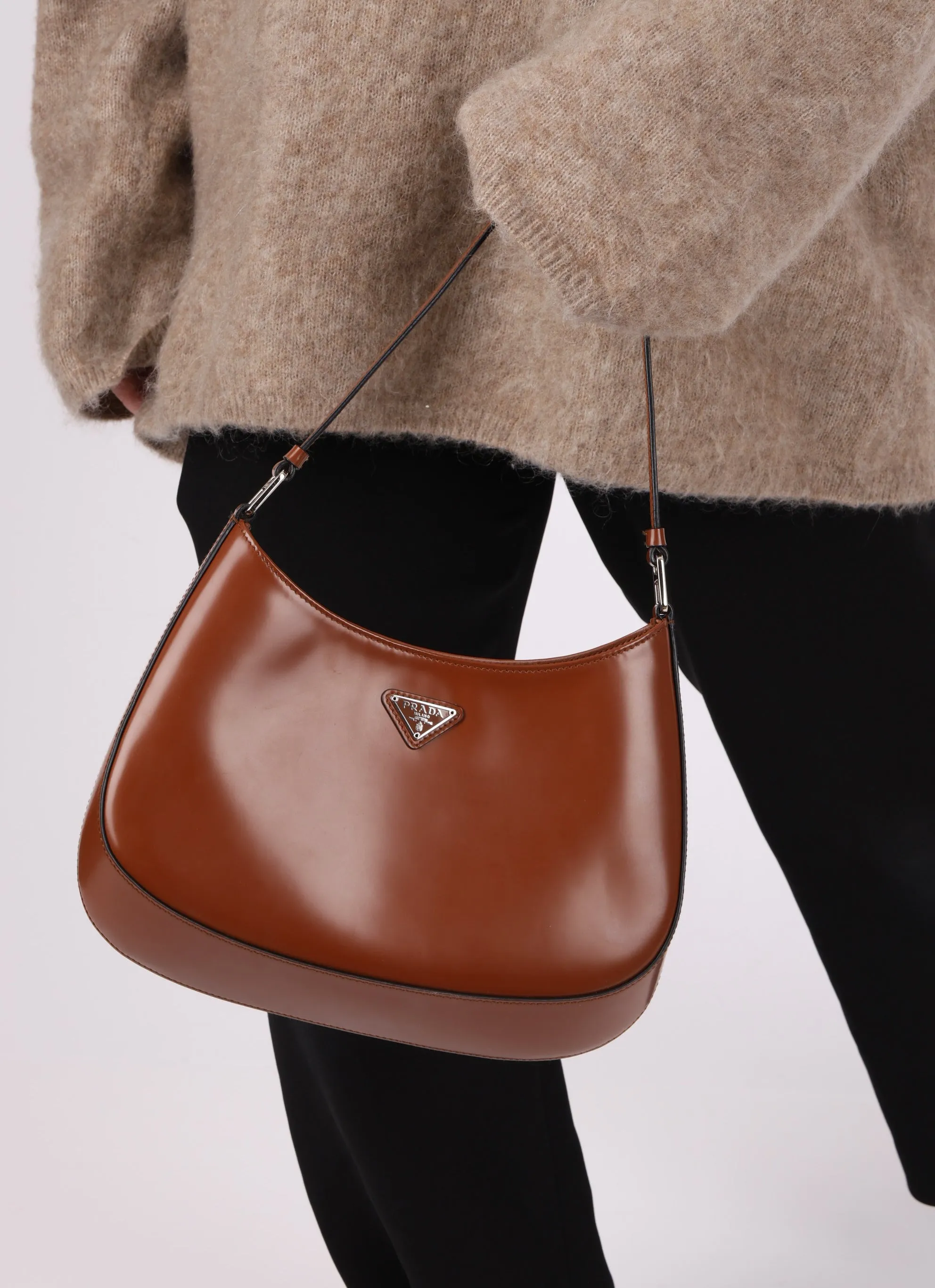Prada Spazzolato Brushed Leather Cleo Shoulder Bag