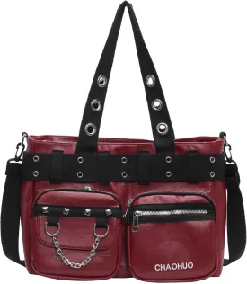 Rivet Crossbody Tote Bags for Women Black Punk Faux Leather Hobo Rivet Bag