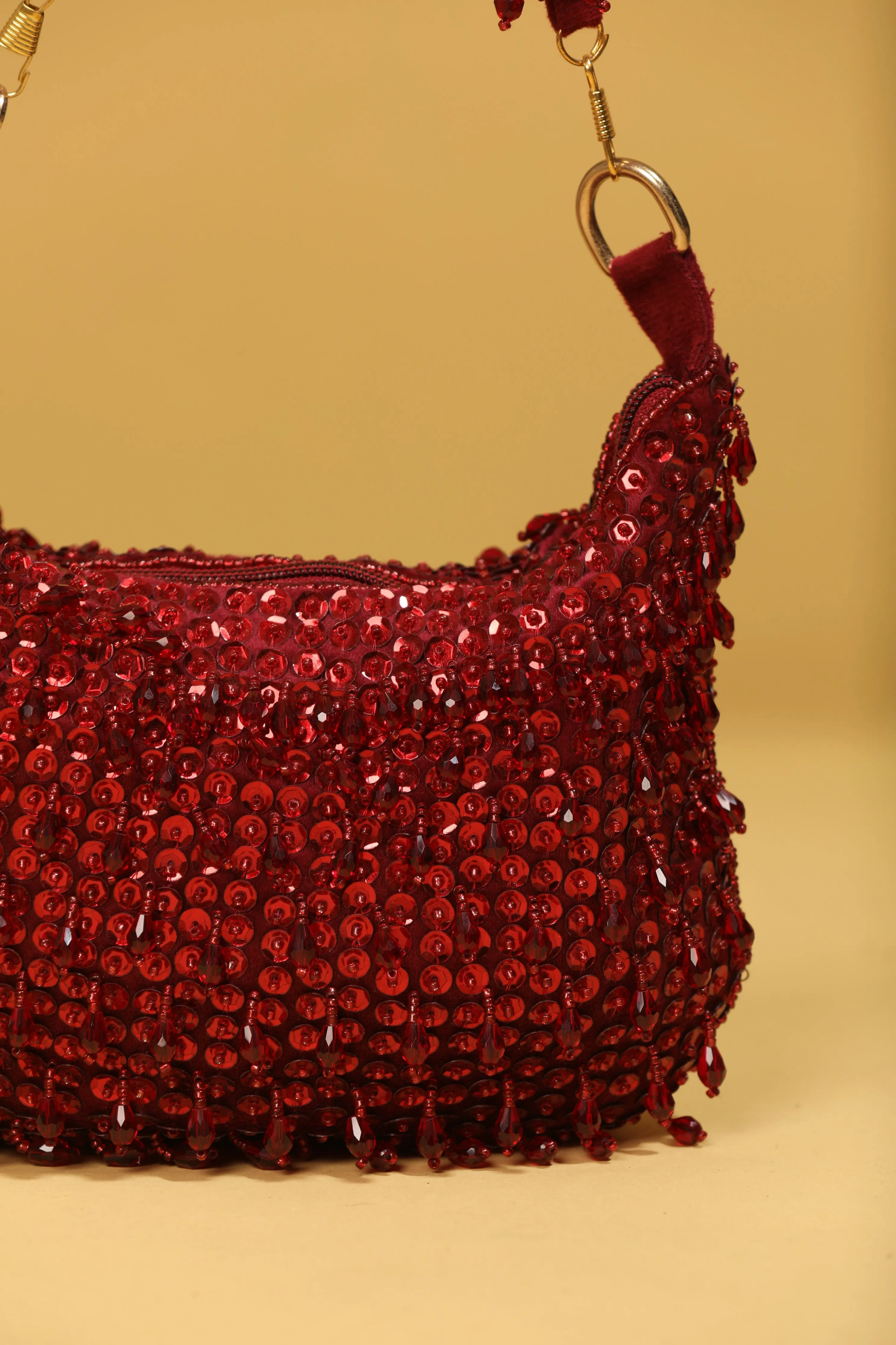 Rosa Red Embroidered Potli Bag with Tassels