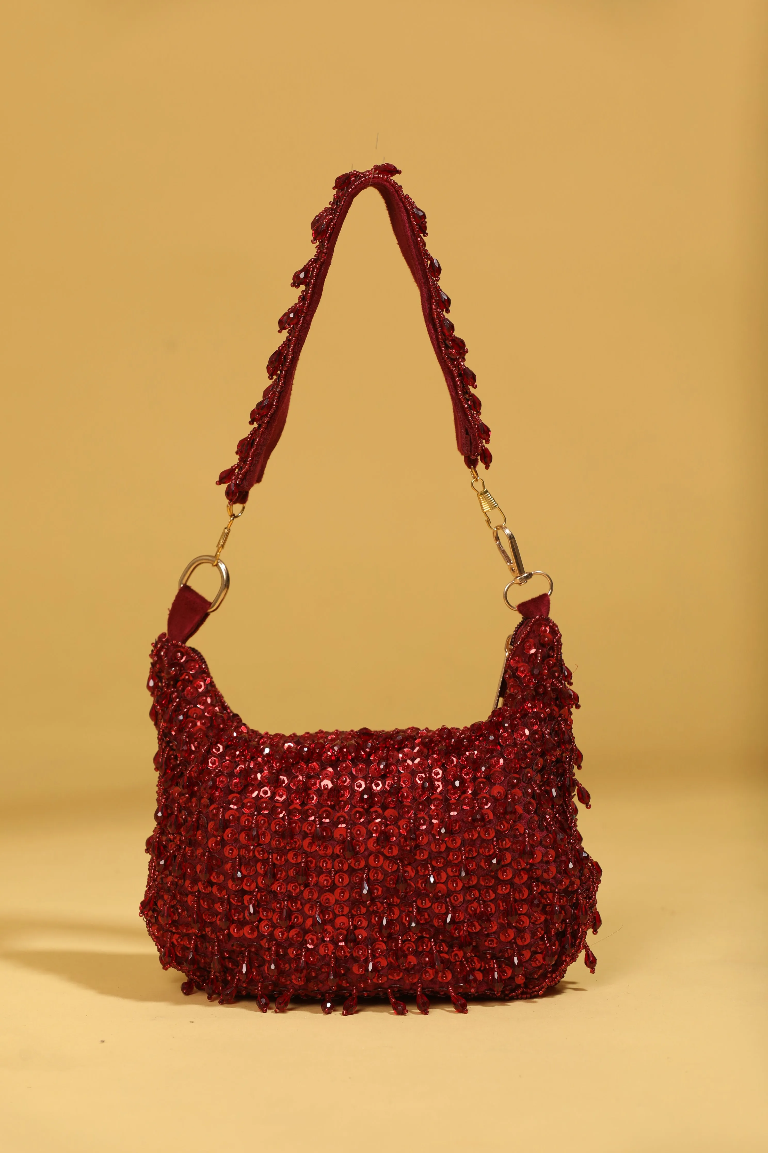 Rosa Red Embroidered Potli Bag with Tassels