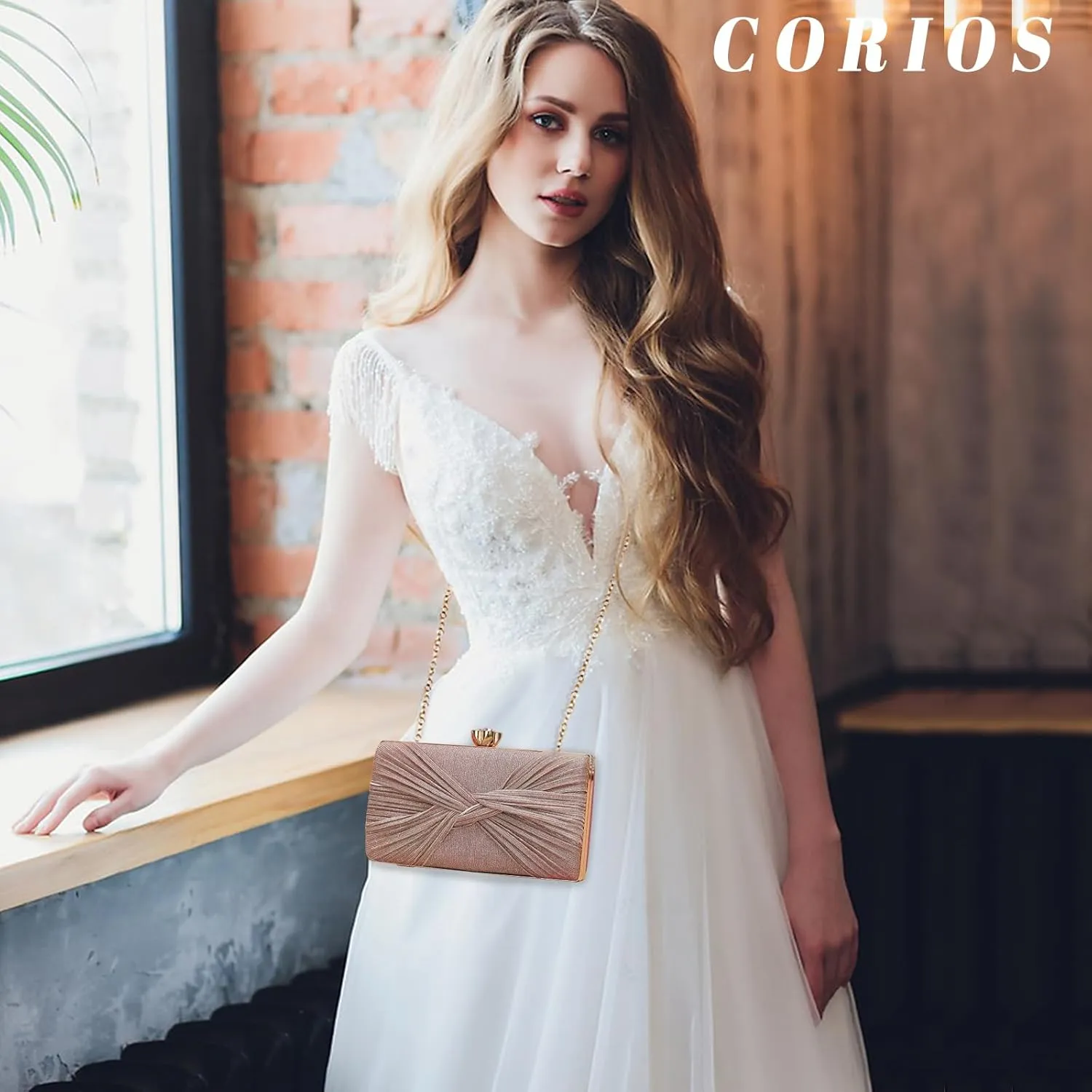 Sequin Clutch Bag Pleated Evening Bag for Women Bridal Wedding Purse Sparkly Rhinestone Handbag Crystal Shoulder Bag