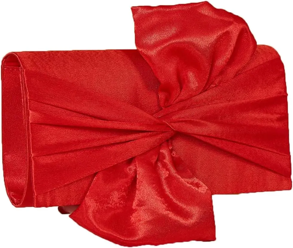 Simcat Womens Clutch Bag,Pleated Satin Handbag Lady Pleated Bow Purse Evening Bag with Chain for Wedding Prom Formal Party