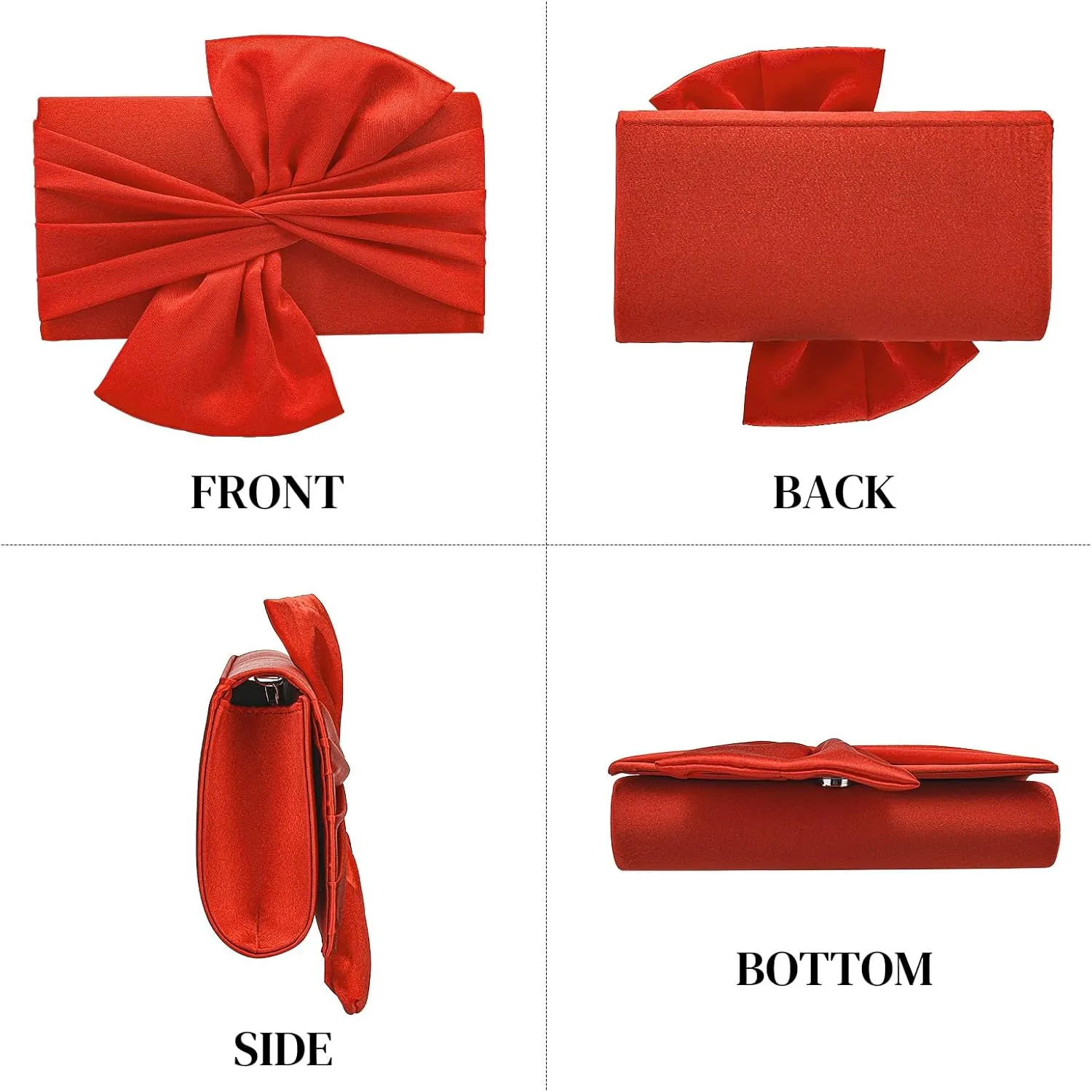 Simcat Womens Clutch Bag,Pleated Satin Handbag Lady Pleated Bow Purse Evening Bag with Chain for Wedding Prom Formal Party