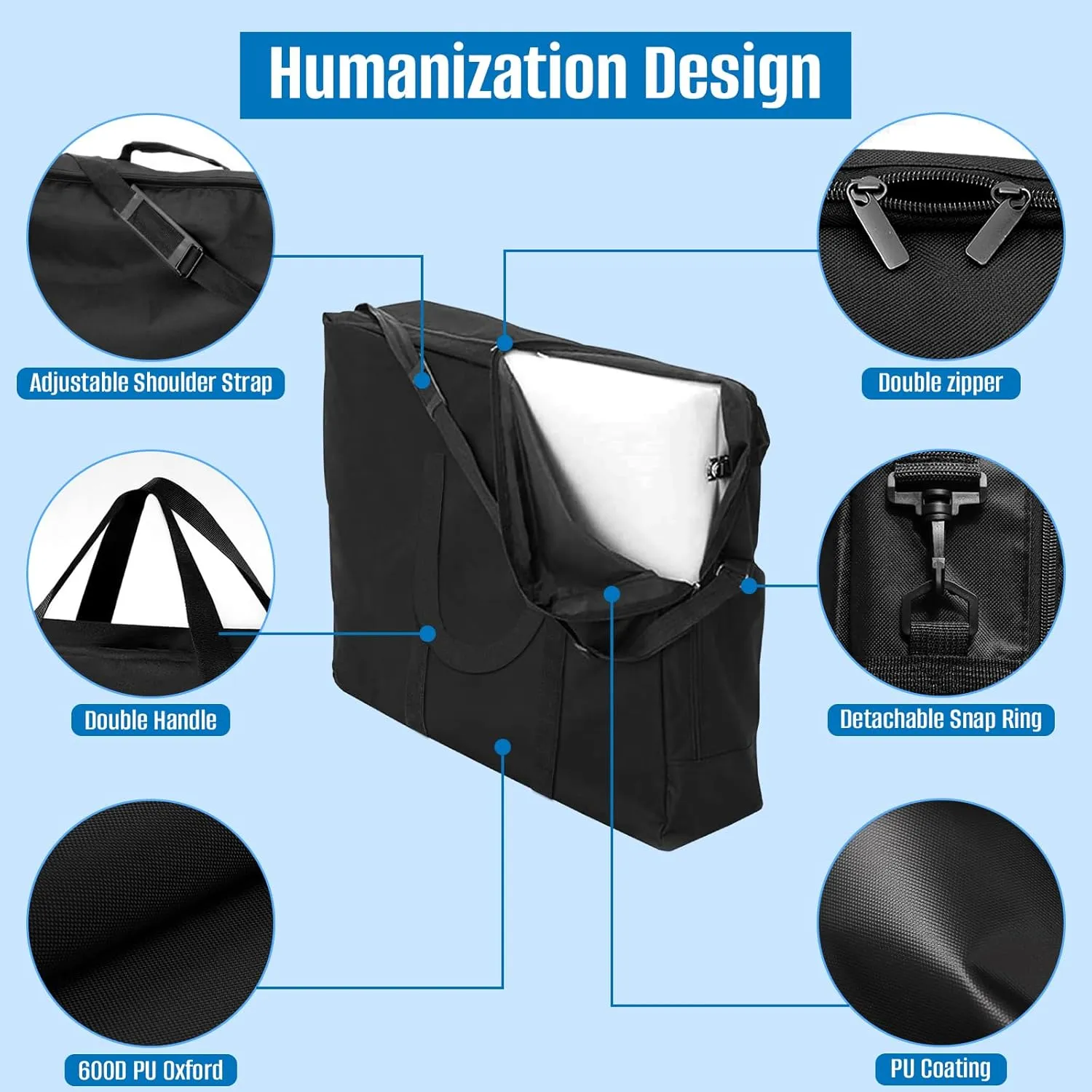 SIRUITON Folding Table Storage Bag, Portable 600D WaterProof Carry Bag for Folding Picnic/Camp Tables with Reinforcing Plate & Shoulder Strap, 36"D x 30"W x4.5"H Fits 6FT Folding TablesBag Only