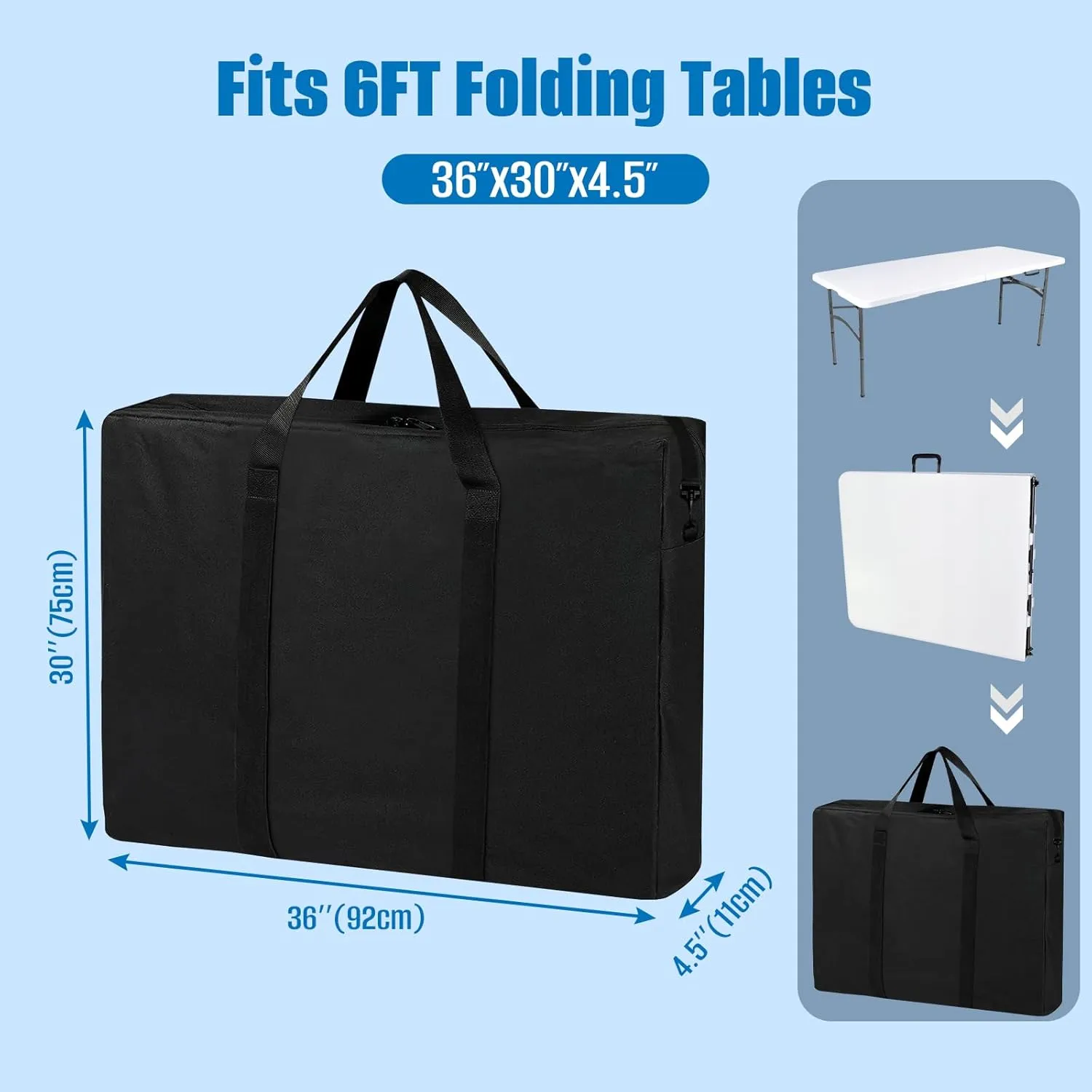 SIRUITON Folding Table Storage Bag, Portable 600D WaterProof Carry Bag for Folding Picnic/Camp Tables with Reinforcing Plate & Shoulder Strap, 36"D x 30"W x4.5"H Fits 6FT Folding TablesBag Only