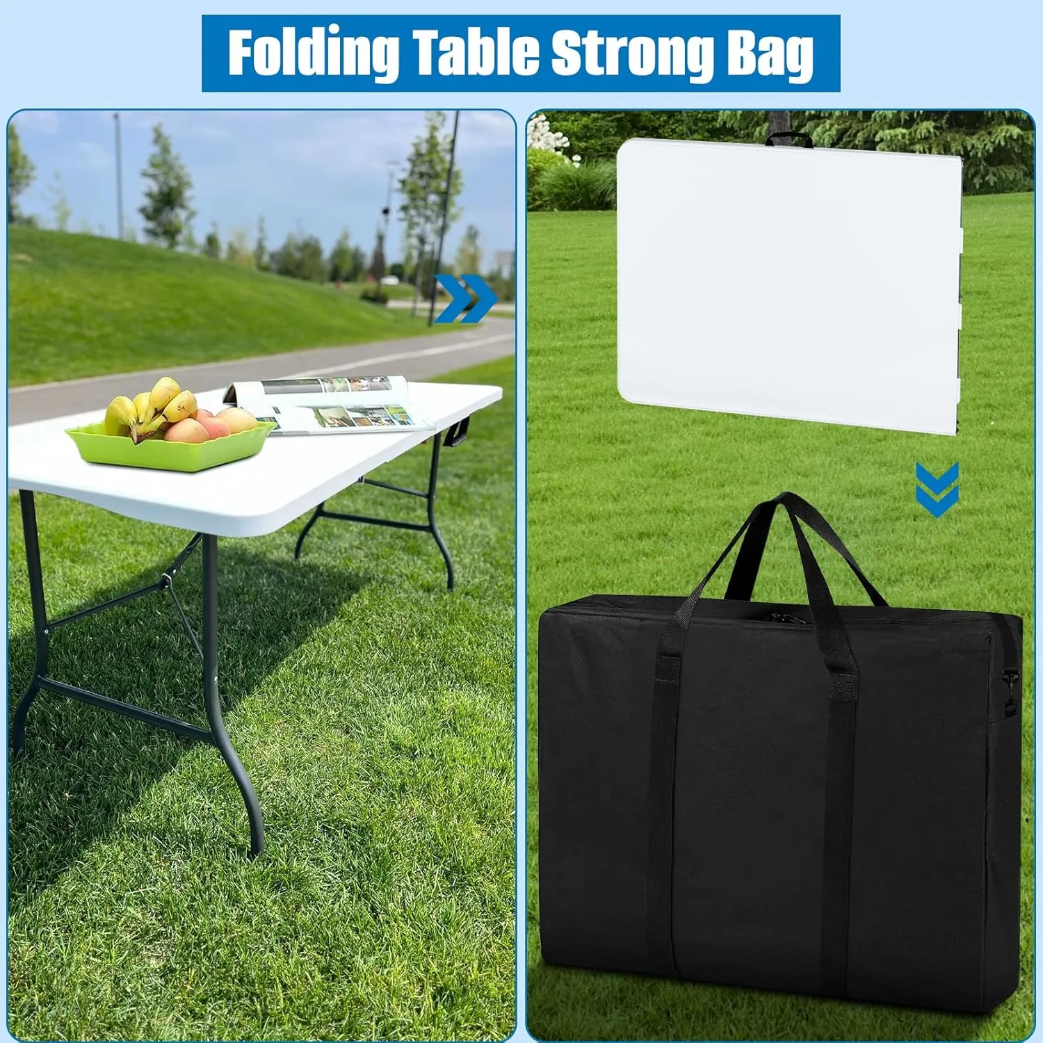 SIRUITON Folding Table Storage Bag, Portable 600D WaterProof Carry Bag for Folding Picnic/Camp Tables with Reinforcing Plate & Shoulder Strap, 36"D x 30"W x4.5"H Fits 6FT Folding TablesBag Only