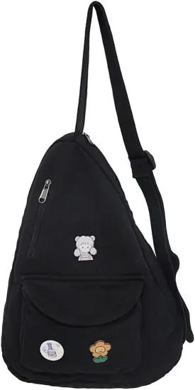 Sling Bag for Women Crossbody Backpack Shoulder Chest Bag Daypack Small Black Travel Canvas Casual Hiking Outdoor