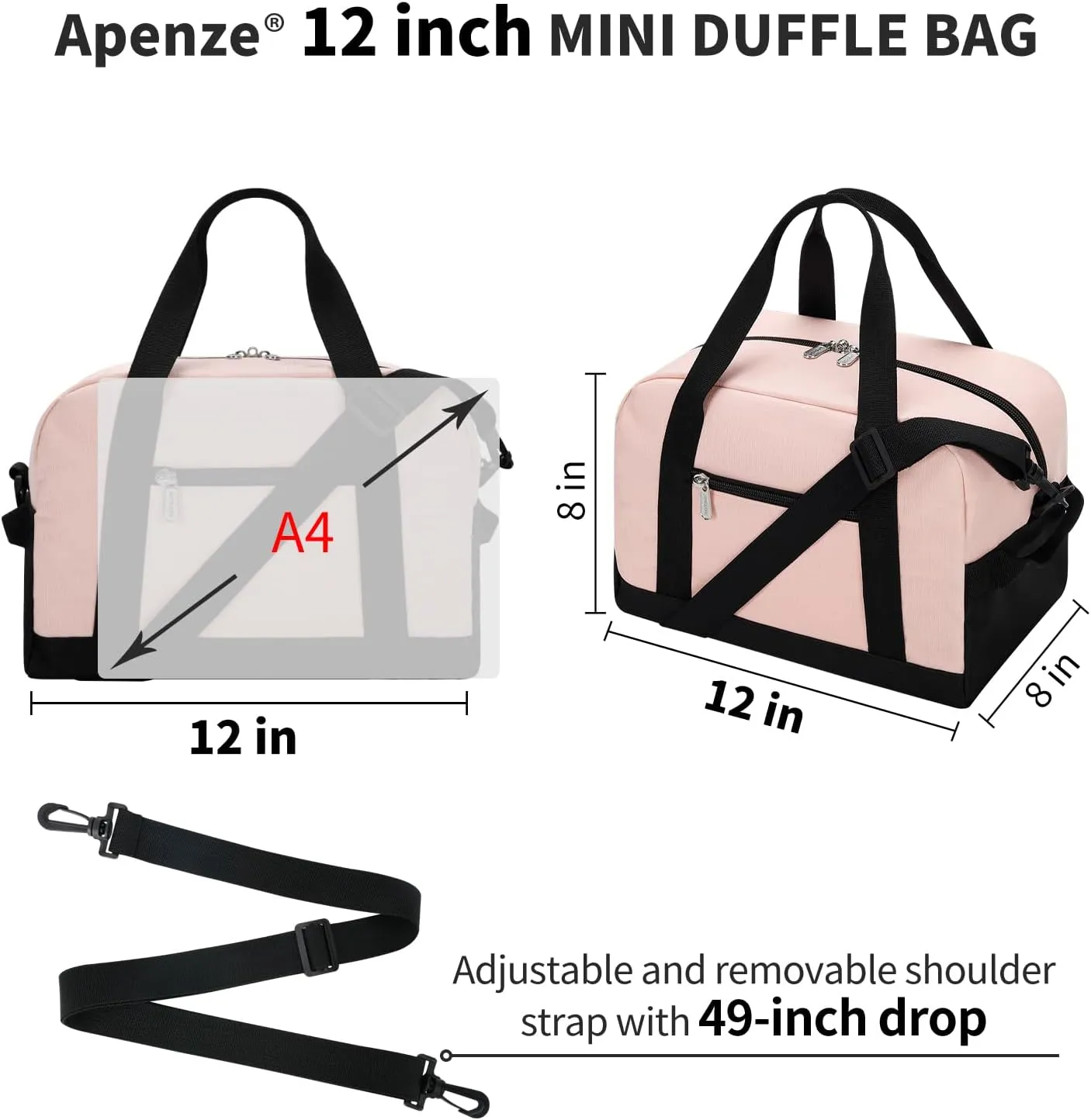 Small Gym Bag Carry On Bag - 12 in Mini Duffle Bag Lightweight for Overnight Travel(Pink)