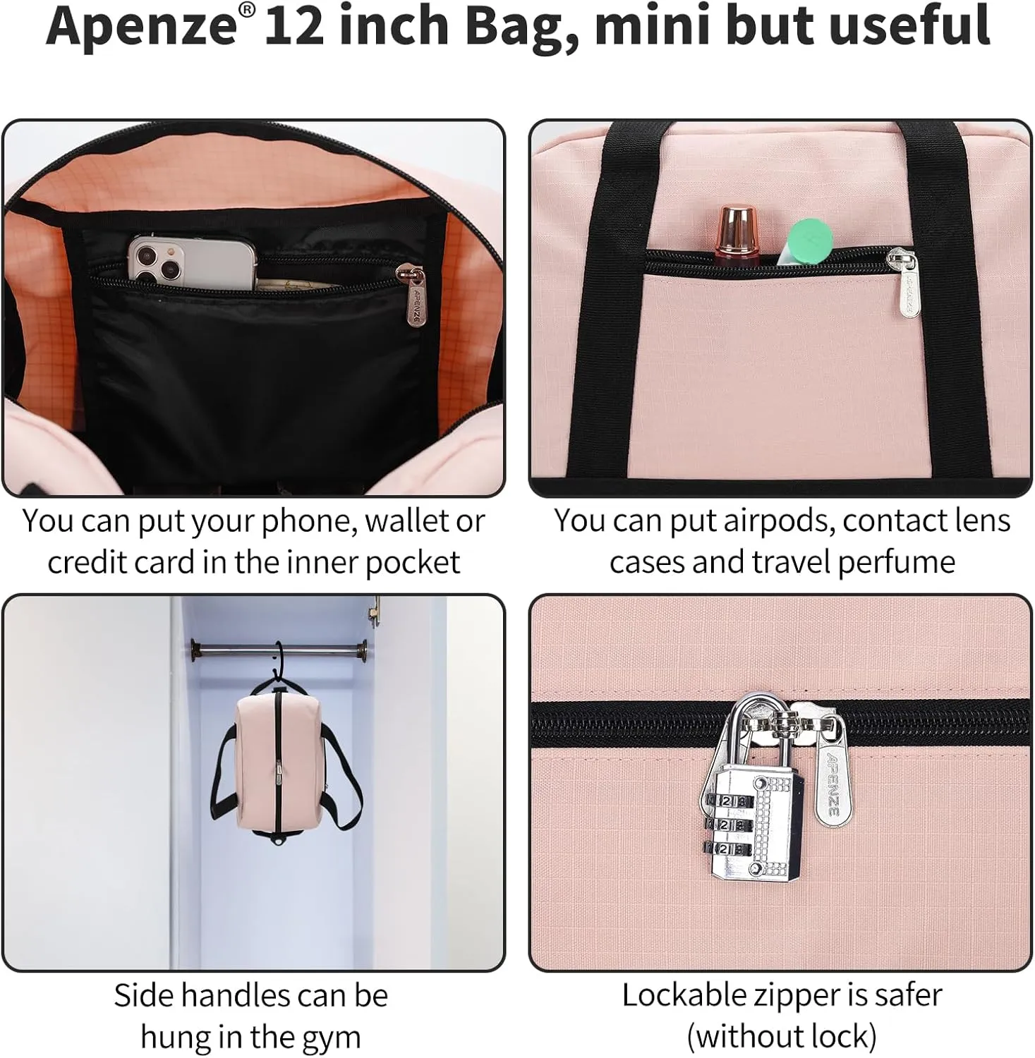 Small Gym Bag Carry On Bag - 12 in Mini Duffle Bag Lightweight for Overnight Travel(Pink)
