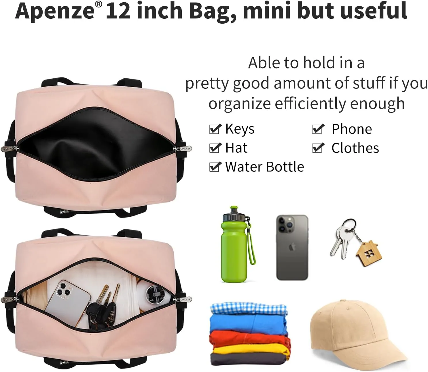 Small Gym Bag Carry On Bag - 12 in Mini Duffle Bag Lightweight for Overnight Travel(Pink)