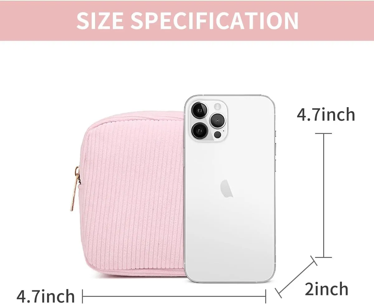 Small Makeup Bag for Purse Corduroy Mini Cosmetics Bag Cute Cosmetic Pouch for Women,Pink