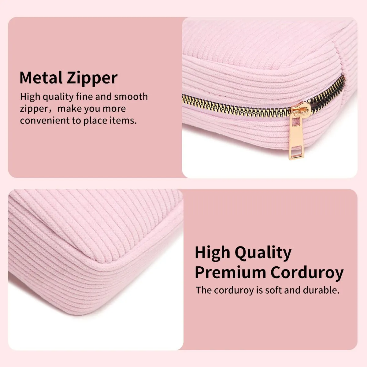 Small Makeup Bag for Purse Corduroy Mini Cosmetics Bag Cute Cosmetic Pouch for Women,Pink