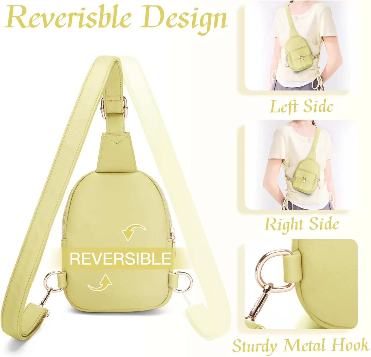 Small Sling Bag Fanny Pack for Girls Vegan Leather 3 Pockets Crossbody Purse for Women Gift for Teen Girls Stuff
