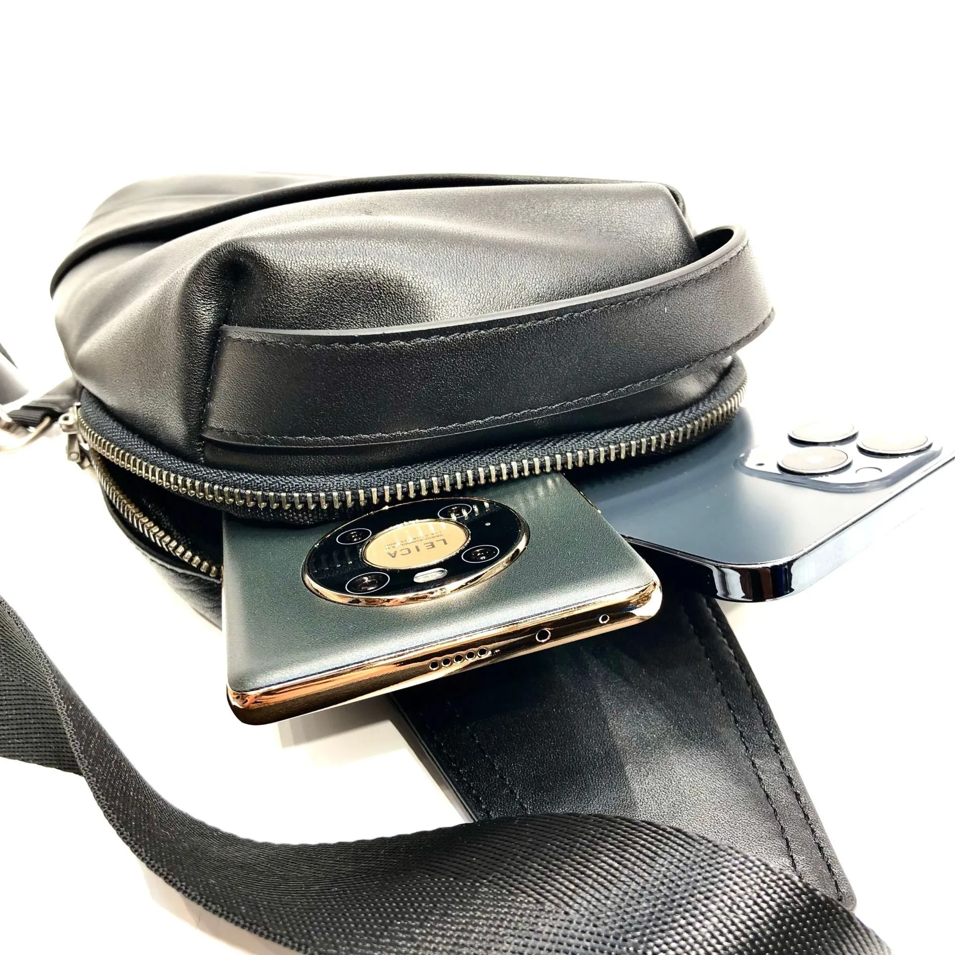 Small Womens Leather Chest Backpack Purse Black Sling Bags
