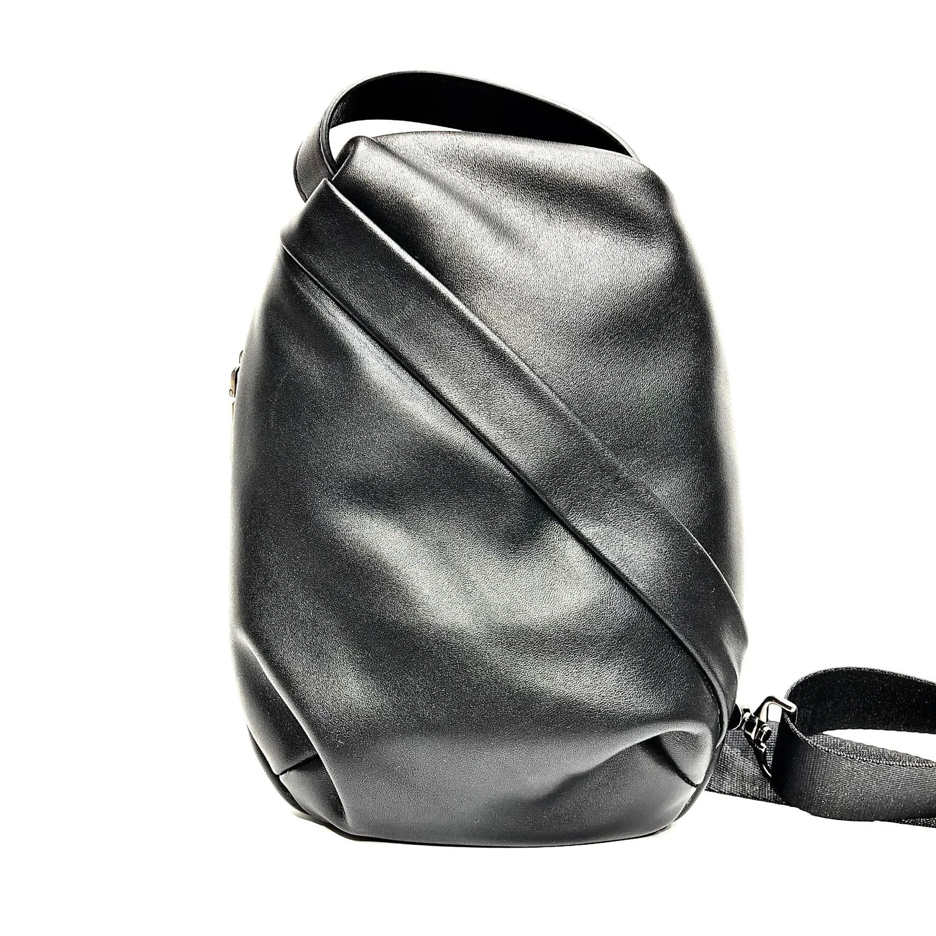Small Womens Leather Chest Backpack Purse Black Sling Bags