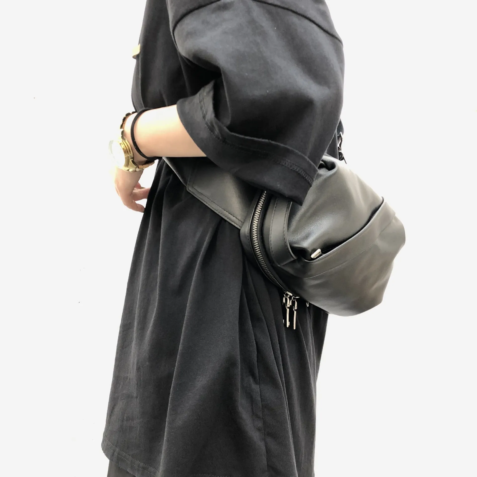 Small Womens Leather Chest Backpack Purse Black Sling Bags