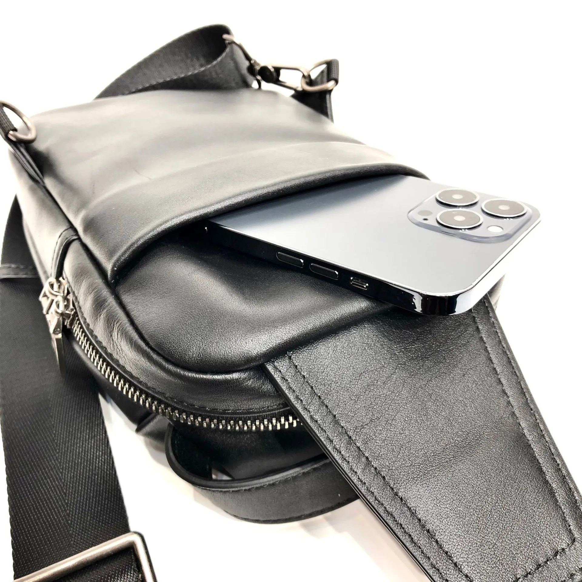 Small Womens Leather Chest Backpack Purse Black Sling Bags