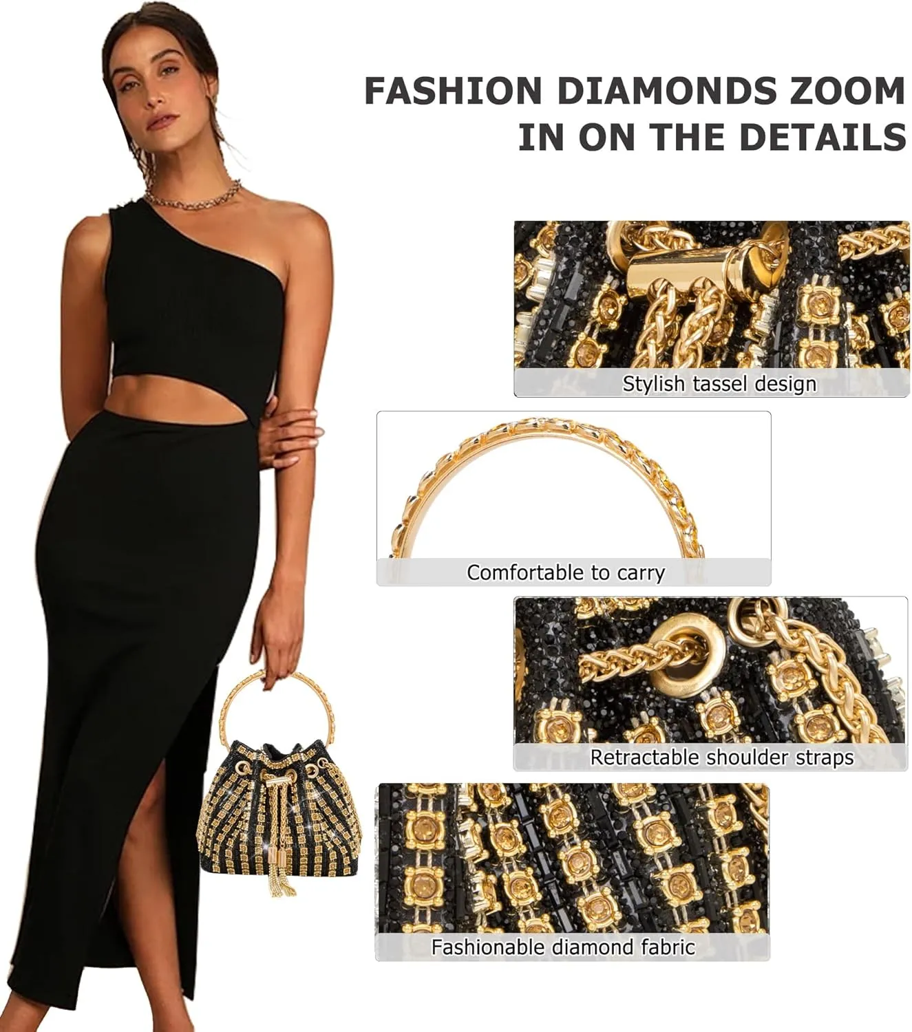 Sparkly Diamond Evening Bag Clutch Purses for Women Rhinestone Purse Glitter Handbag for Party Prom Cocktail Wedding