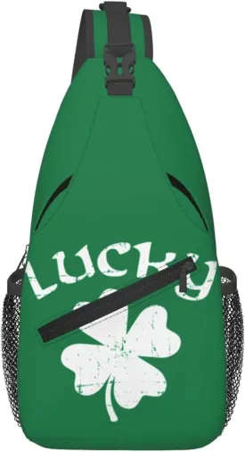 St Patricks Day Lucky Shamrock Crossbody Sling Bag For Women Men Adjustable Chest Bag Irish Green Clover Shoulder Bag Sling Backpack Daypack For Sport Travel Hiking