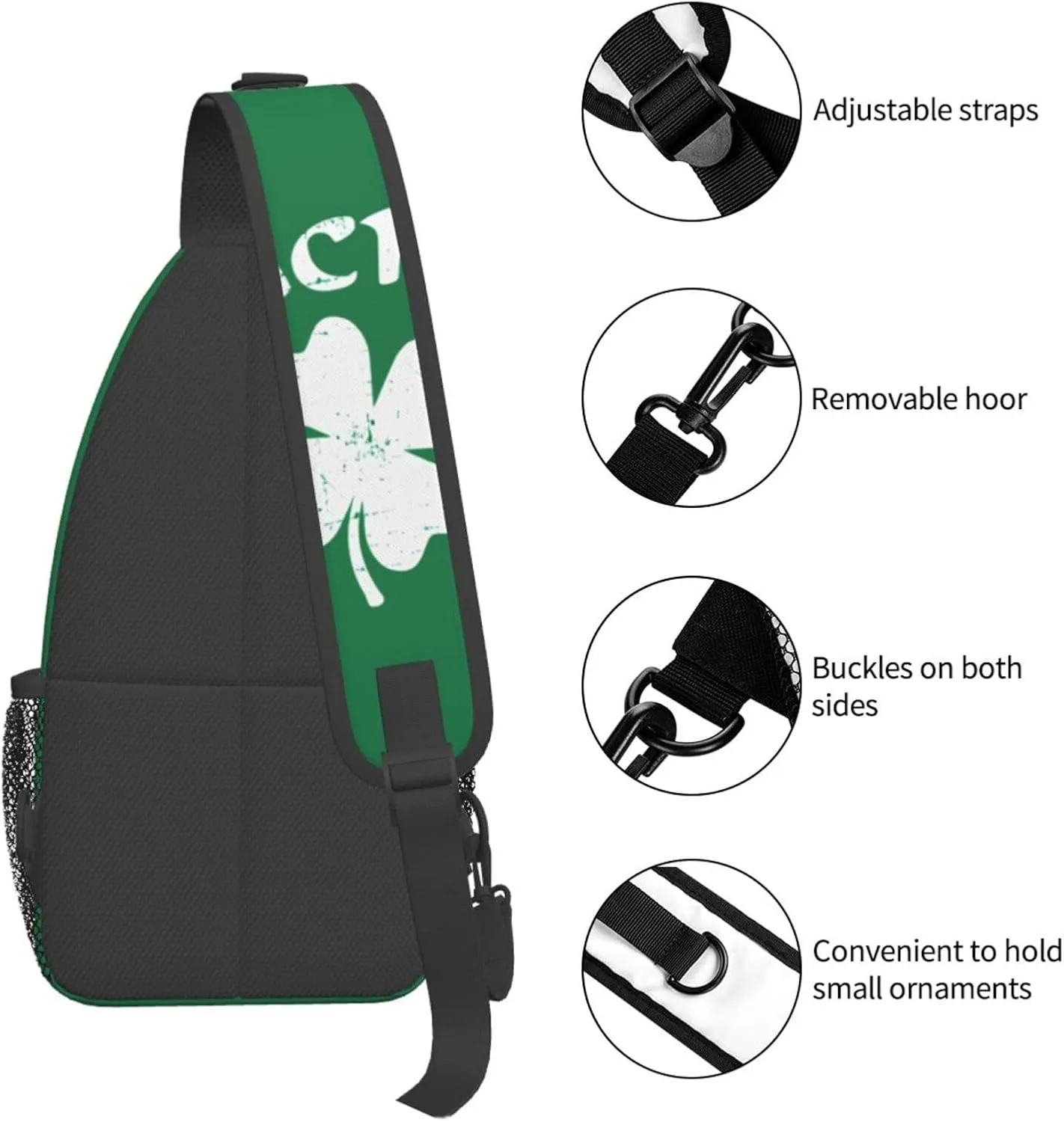 St Patricks Day Lucky Shamrock Crossbody Sling Bag For Women Men Adjustable Chest Bag Irish Green Clover Shoulder Bag Sling Backpack Daypack For Sport Travel Hiking