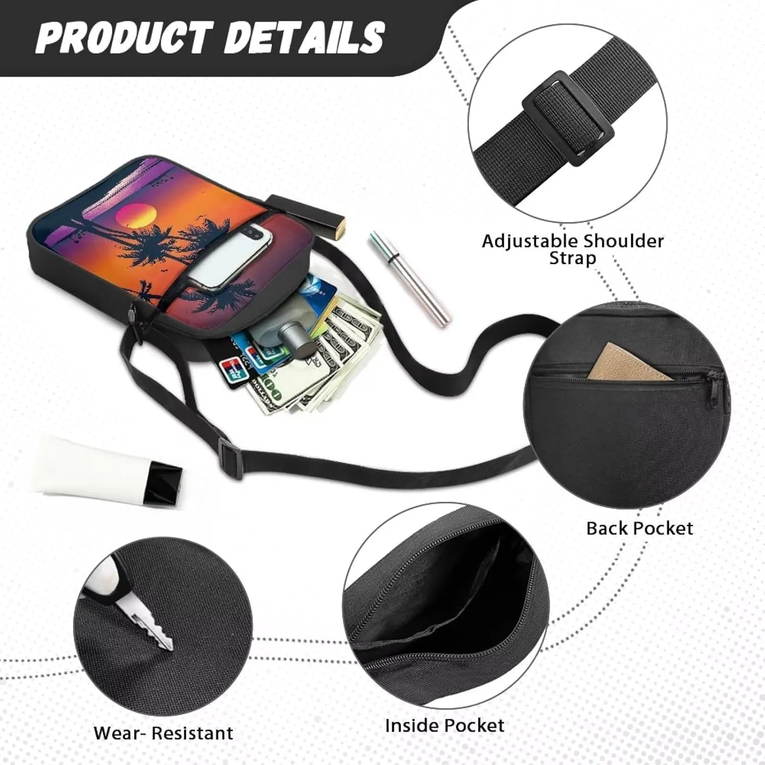Unisex Fashion Messenger Bag Small Lightweight Crossbody Shoulder Purse Zip Cross Body Satchel with Muti Pockets