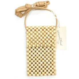 Universal Thread Cell Phone Wood Bead Crossbody Mini Purse - Natural/Cream (7.25" x 4") Faux Leather Crossbody Strap