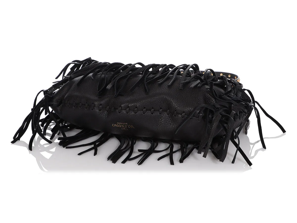 Valentino Black Half Moon Fringe Hobo