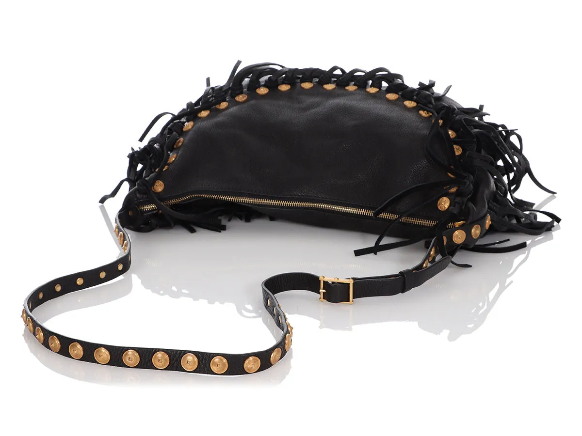 Valentino Black Half Moon Fringe Hobo