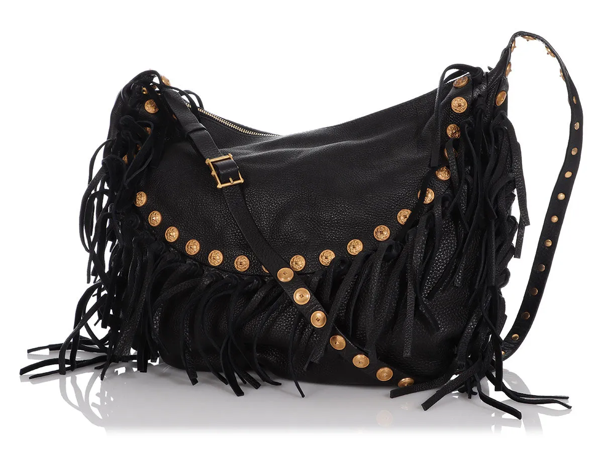 Valentino Black Half Moon Fringe Hobo